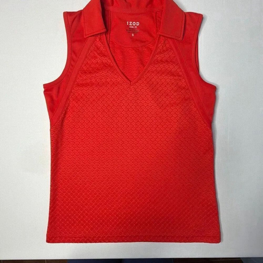 IZOD Cool FX Small Red V neck Golf Shirt Sleeveless Logo